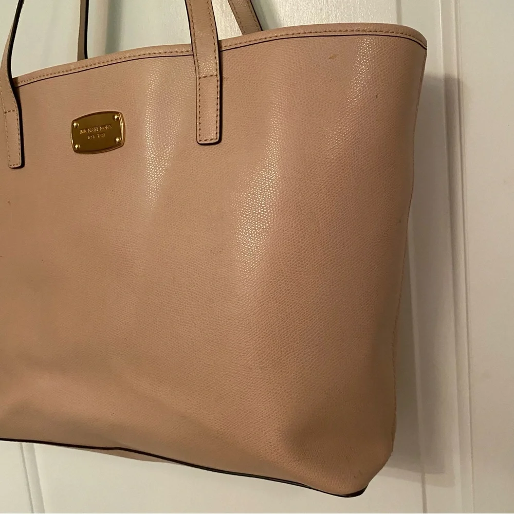 MICHAEL KORS TOTE BAG PINK SAFFIANO TEXTURED LEATHER 2 STRAPS ZIP CENTER LARGE